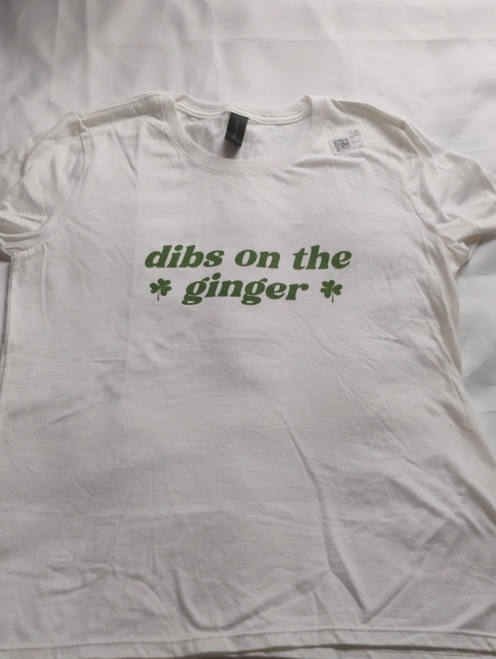 Gildan White Kids Tee with Green 'dibs on the ginger' Graphic